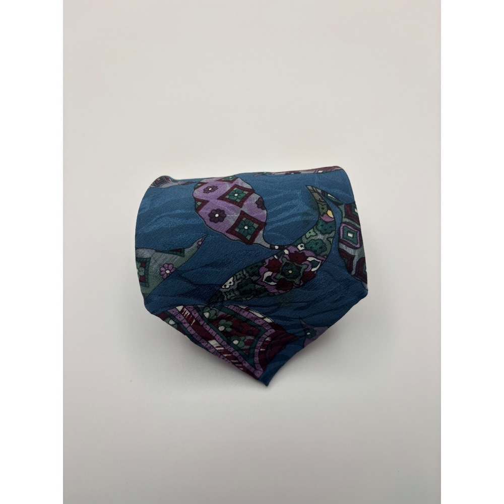 Handmade Silk Necktie Blue Purple Paisley Geometric Abstract Formal Tie